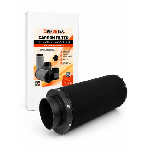 AIRONTEK - FILTRO ODORI A CARBONE ATTIVO Ø150 × 400 MM - 440/500 M³/H