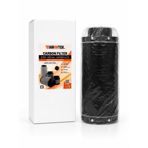 AIRONTEK - FILTRO ODORI A CARBONE ATTIVO Ø150 × 400 MM - 440/500 M³/H