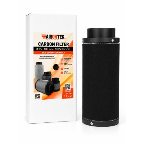 AIRONTEK - FILTRO ODORI A CARBONE ATTIVO Ø125 × 400 MM - 300/450 M³/H