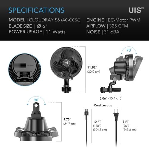 AC INFINITY - VENTILATORE CLOUDRAY S6 -150MM - OSCILLAZIONE AUTOMATICA 10 LIVELLI
