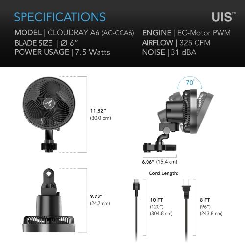 AC INFINITY - VENTILATORE CLOUDRAY A6 - 150MM - ROTAZIONE MANUALE