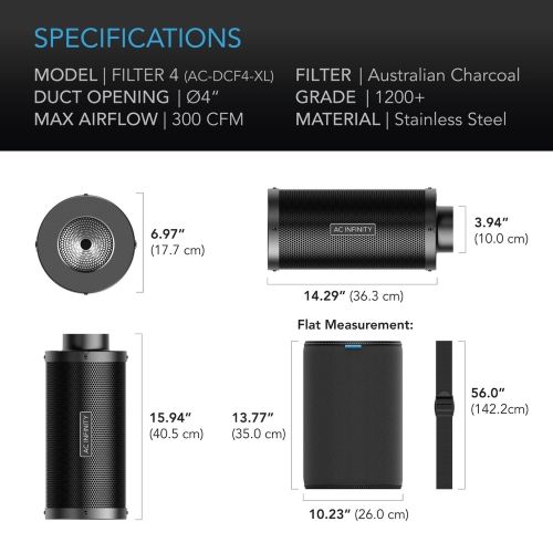 AC INFINITY - FILTRO AL CARBONE AUSTRALIANO XL 4" - 100MM