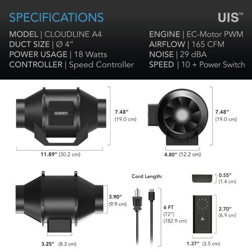 AC INFINITY - ASPIRATORE CLOUDLINE A4 - 100MM