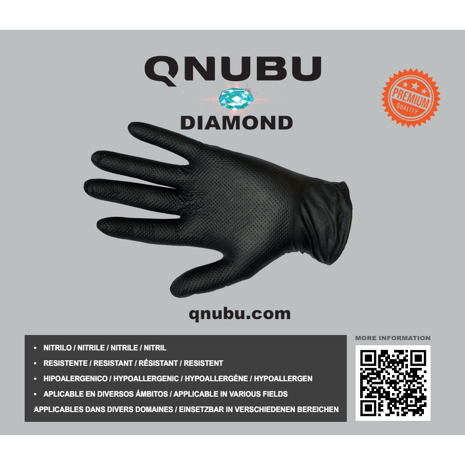 Qnubu Diamond guanti professionali in nitrile nero con texture diamantata