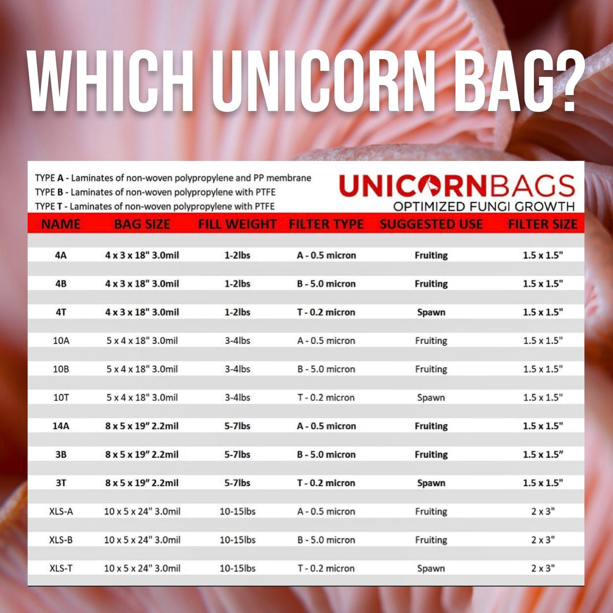 Unicorn Bags 3B borsa per funghi con filtro 5 micron